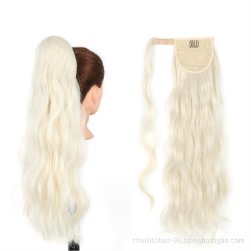 Best Selling Mult-Color Cheap Price Brazilian Curly Crystal Hair Ponytails Water Wave Wrap Around Synthetic Ponytail Extensions